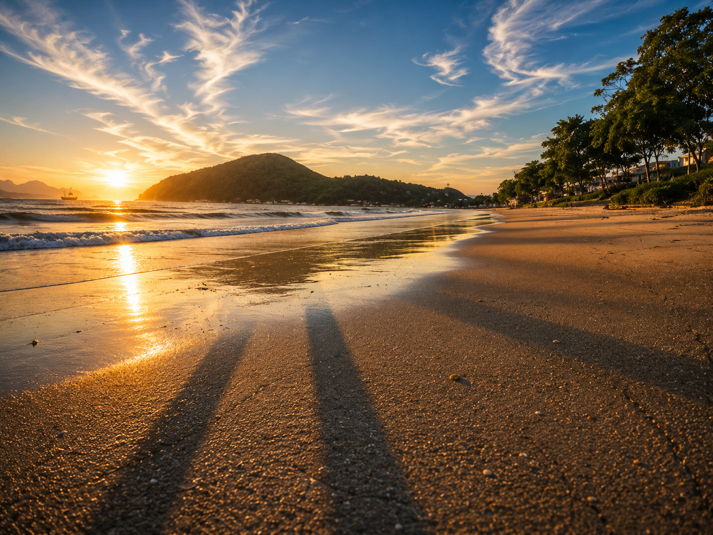 Areia dourada ao pôr do sol