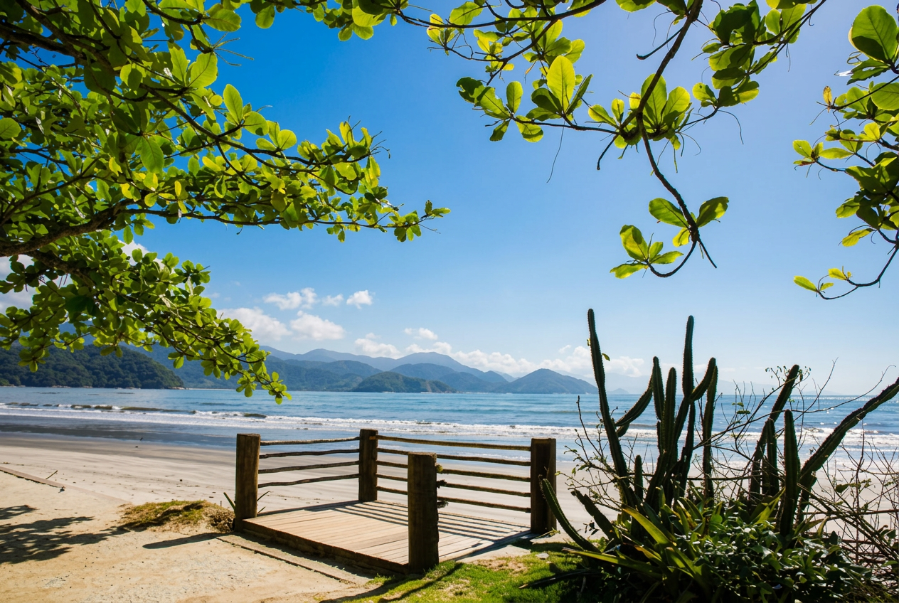 Orla e mar do Itaguá, em Ubatuba
